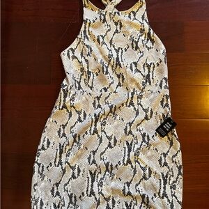 Snake Print Halter Bodycon Dress - White/Black